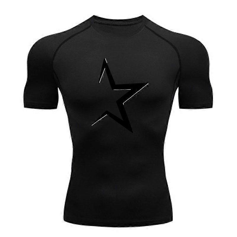 Men's Compression Workout T-Shirt Irregular Black Lightning