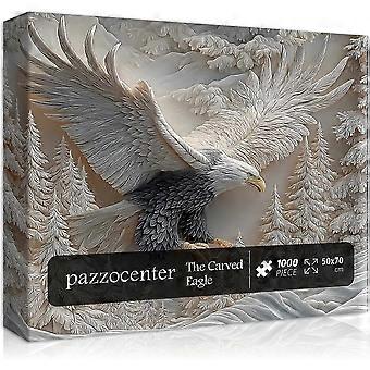The Carved Eagle Jigsaw Puzzle 1000 Pieces, Majestic Bald Eagle Bird Puzzles for Adults,White Forest Art Nature Puzzle Animal, Unique Challenging Impo