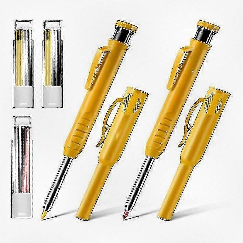 2 Pack Durable Woodworking Pencils with Built-In Sharpener for Carpentry and Construction Marking