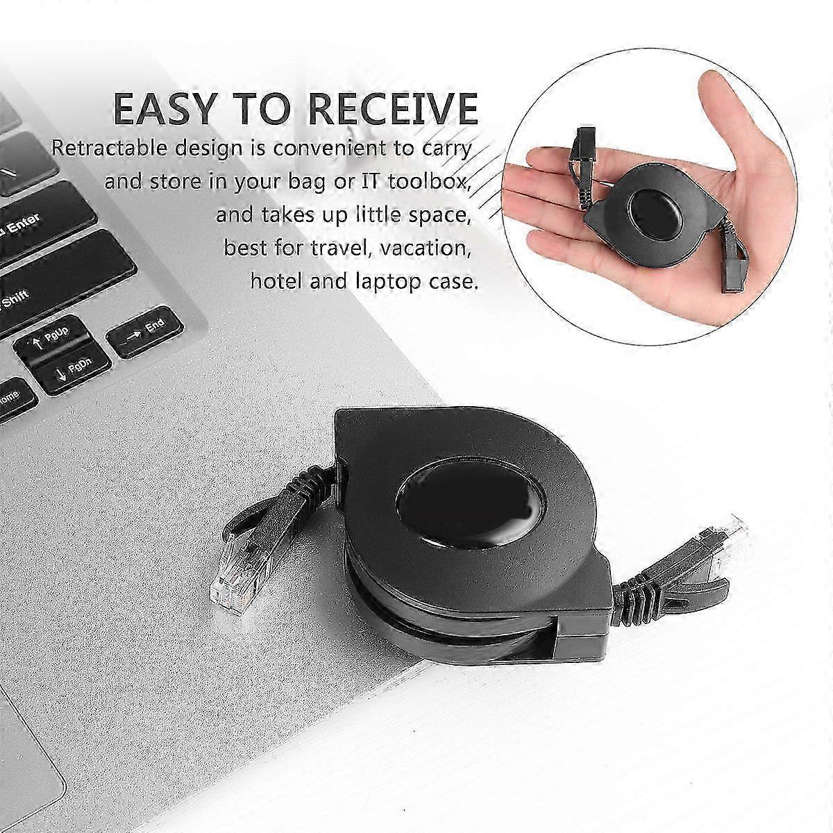 LEDMOMO Retractable Cable 2M CAT-6 Network Ethernet Patch Cable Flat Ethernet Cable for LAN Network Modem Router PC Printers