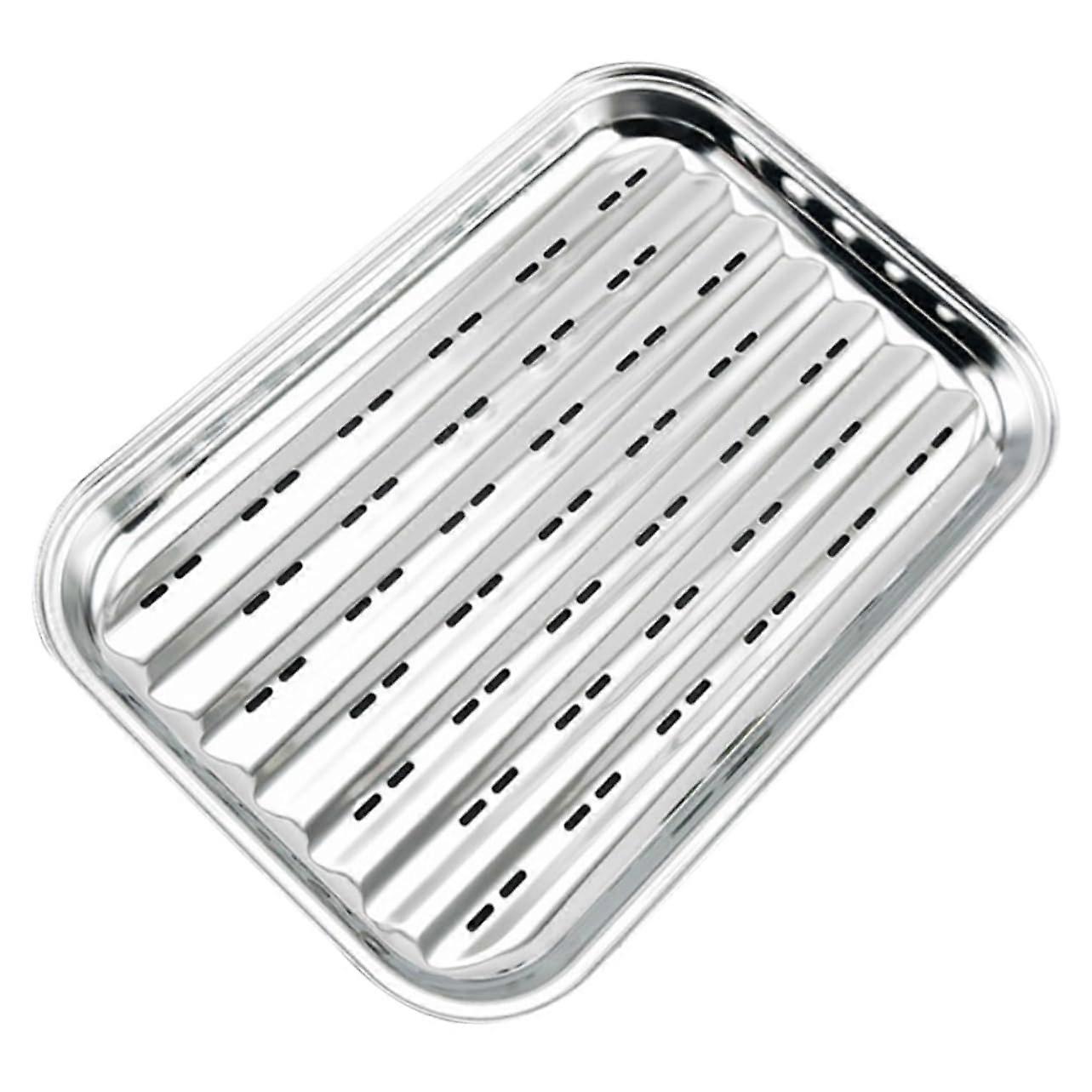 Rectangular Baking Pan Stainless Steel BBQ Grilling Tray for Vegetables, MultiPurpose Serving Platter