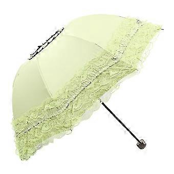 Light Green Lace Parasol Foldable Vintage Wedding Umbrella with Elegant Lace Trim for Bridal Photo Shoot