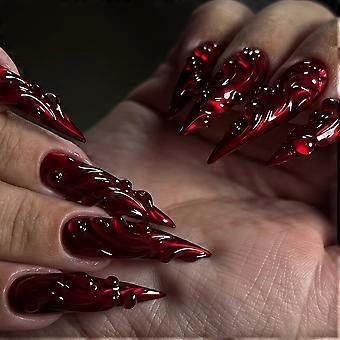 Red Black Dragon Claw Eagle Press-On Nails, 30 pcs Long Claw Tip False Nail Tips with Adhesive for Women and Girls