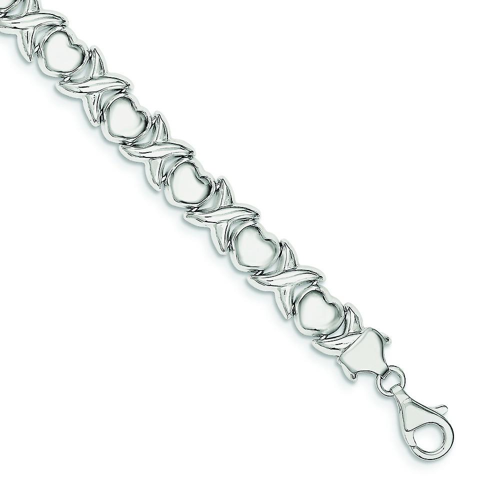 925 Sterling Silver Fancy Lobster Closure Polished X and O Bracelet 9mm Wide Link-Bracelet for Women - Length: 7 to 8