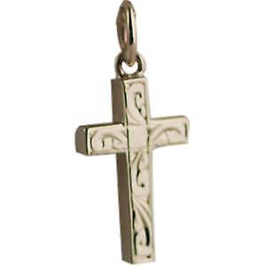 9ct Gold 17x10mm hand engraved solid block Cross