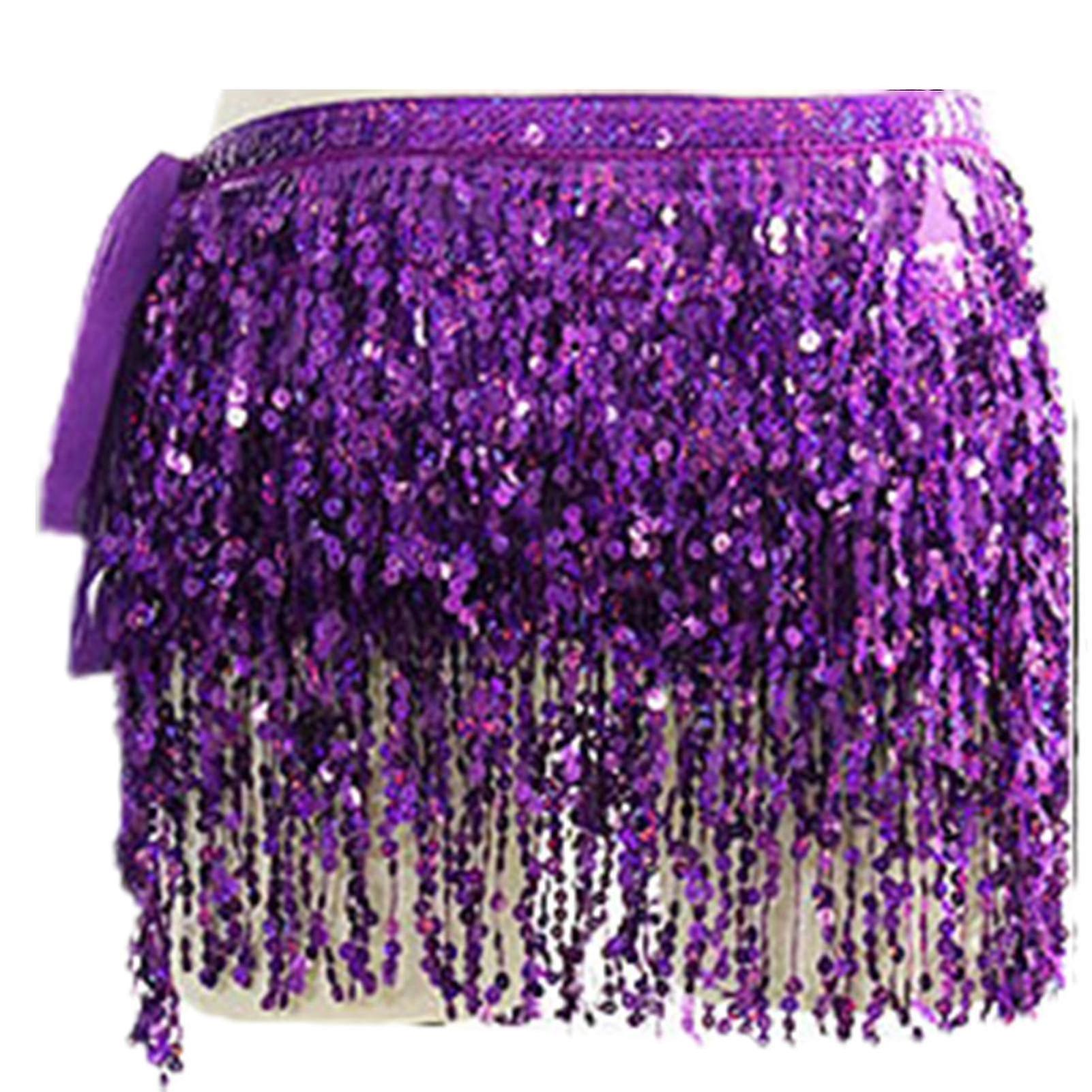 Belly Dance Skirt Shiny Sequin Scarf Tassel Belly Dancer Fringe Skirt Costume For