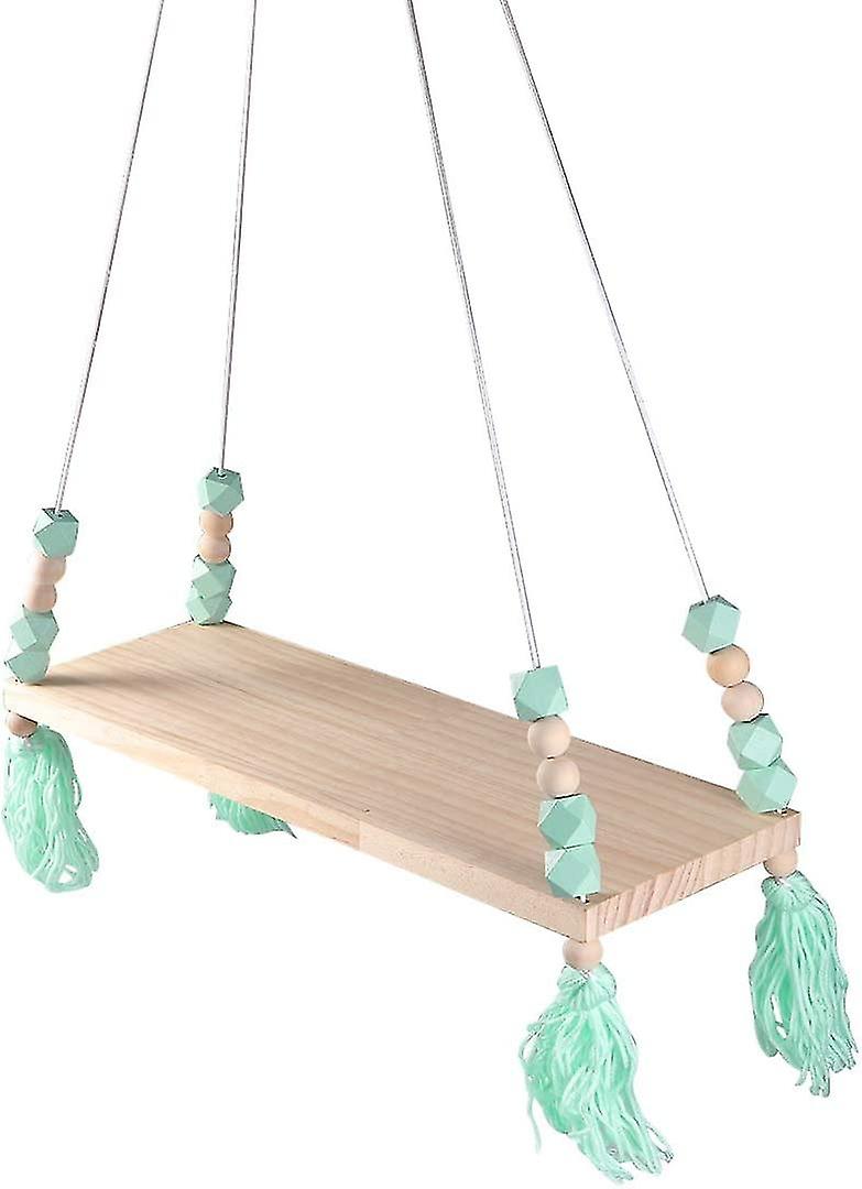 Corde en bois suspendue murale en filet avec perle, bois, vert, 40x14x2cm