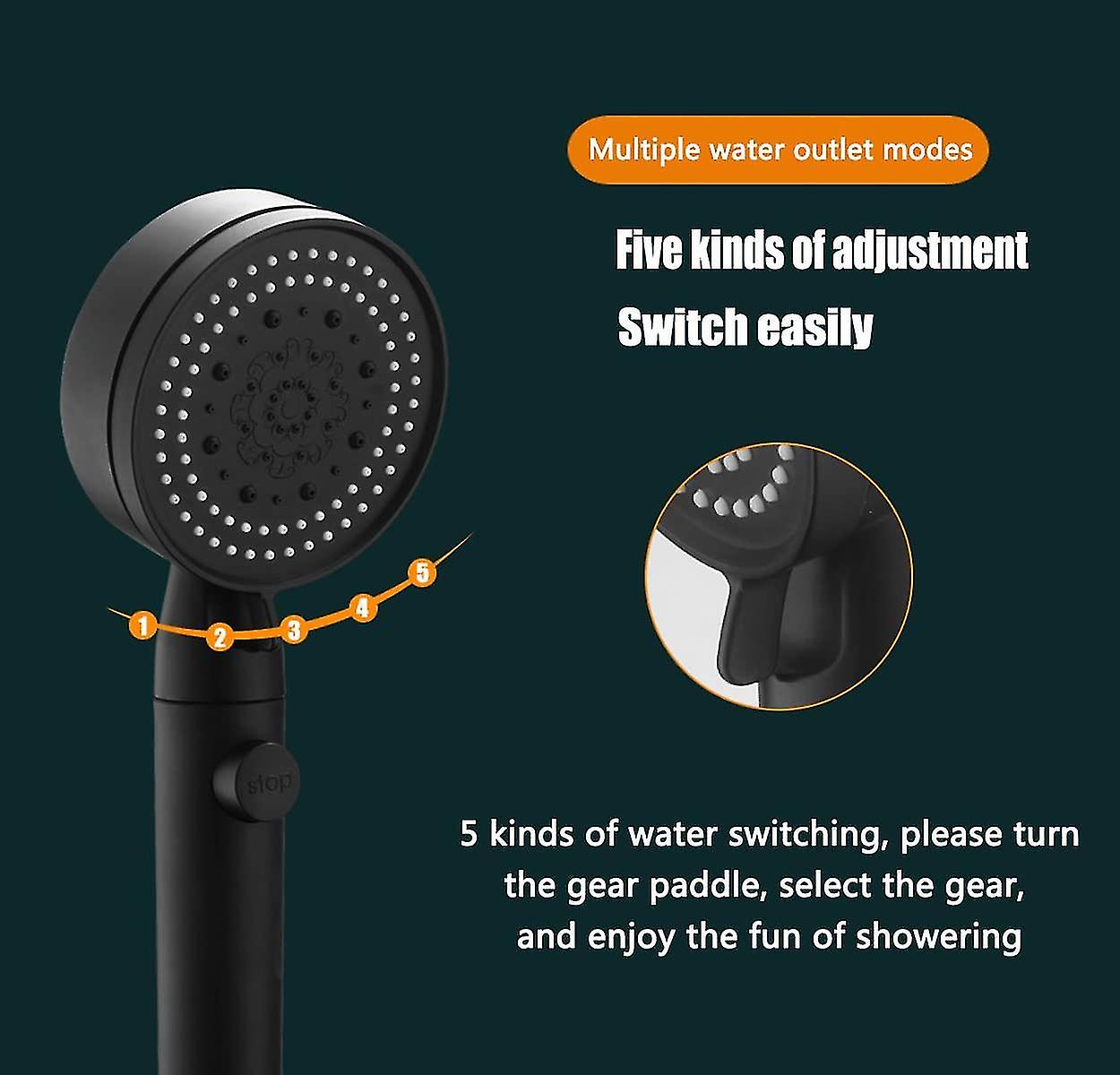 Modes Water Saving Shower Head, Adjustable Shower Head, One Button Shut