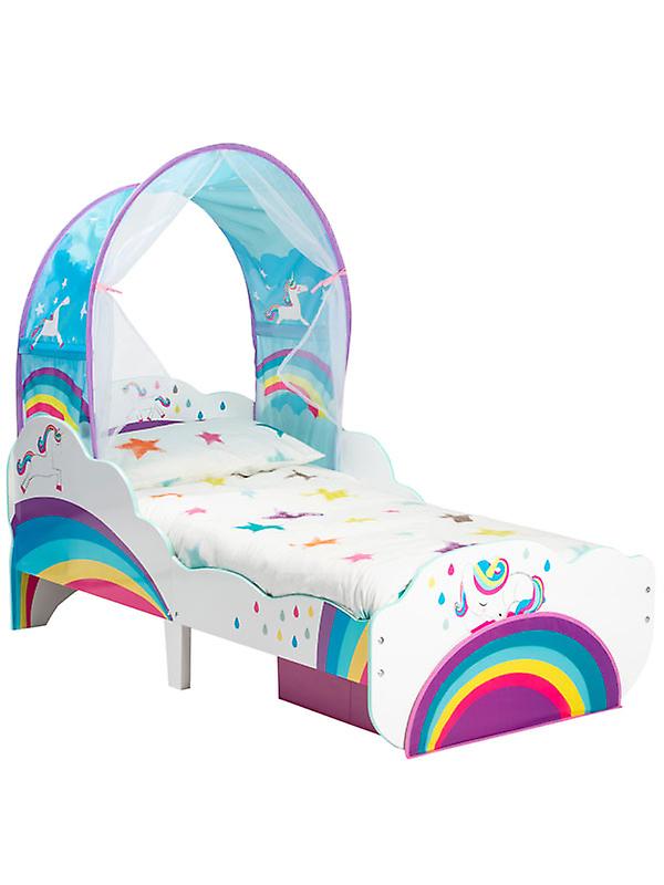 Unicorn Rainbow Toddler Bed with Storage and Canopy