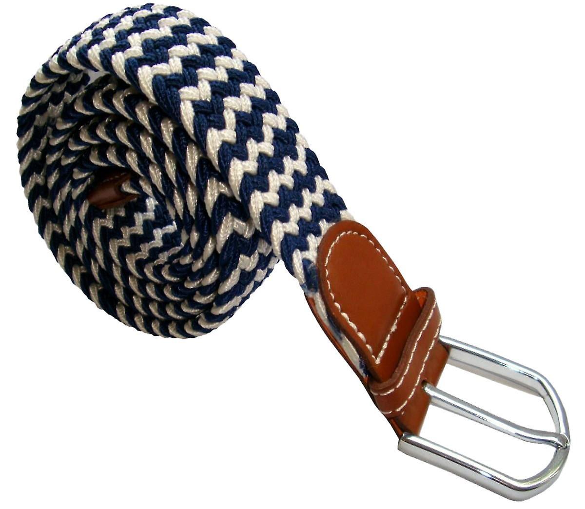 Bassin and Brown Striped Elasticated Woven Belt - Navy/White