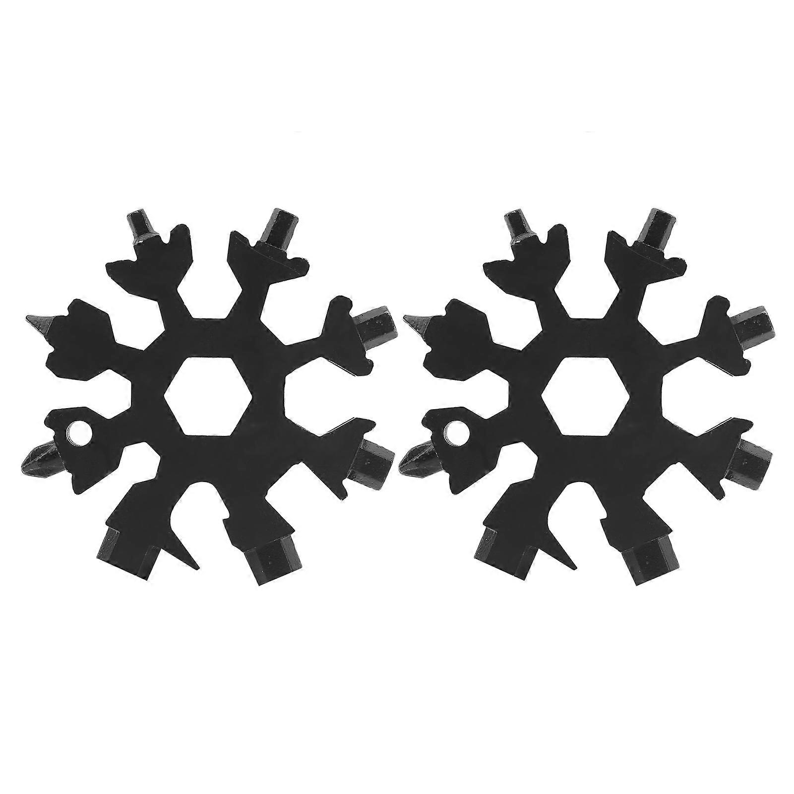 2pcs 18 In-1 Snowflake Shape Multi Function Portable Outdoor Tools: Screwdriver & Wrench Black