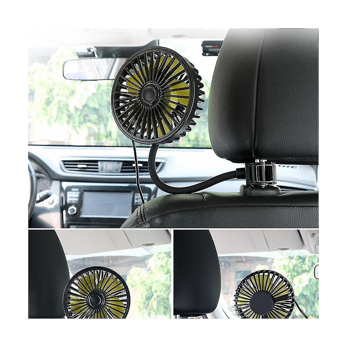 USB Car Seat Fan With 360° Adjustable Hose - 3 Speed Powerful Quiet Cooling Fan For Rear Seats, Headrest Clip