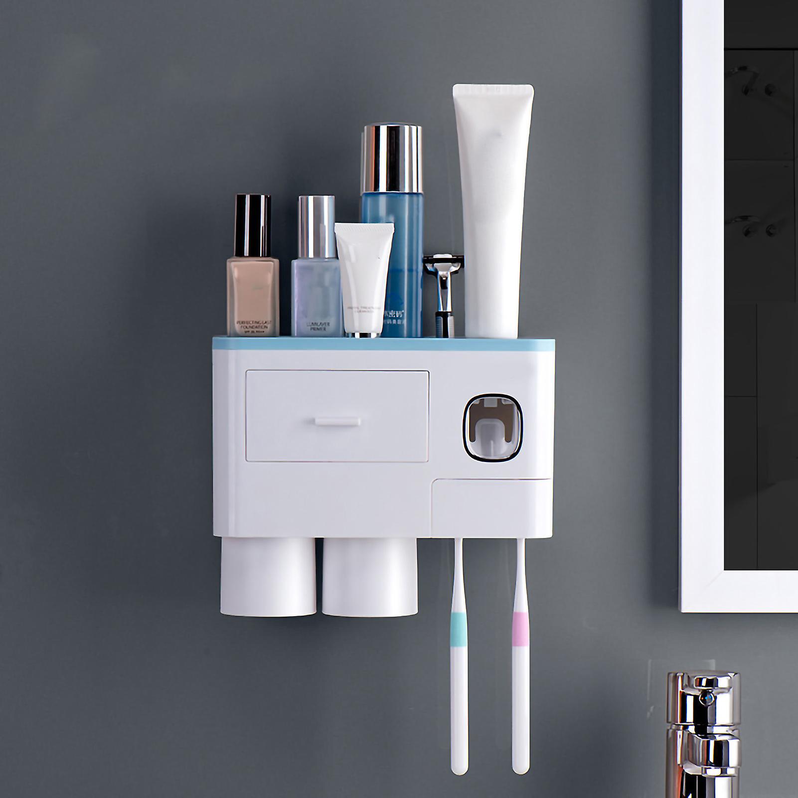 Space-Saving Magnetic Toothbrush Holder with Toothpaste Dispenser and Cups