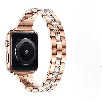 Veeki Diamond Set Metal Watch Strap Iwatch Compatible with SE Series 6/5/4 Strap --- Rose Gold42mm