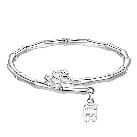 Flower Decor Women Bangle Chinese Character Pendant Adjustable Bamboo Shape Open Bracelet