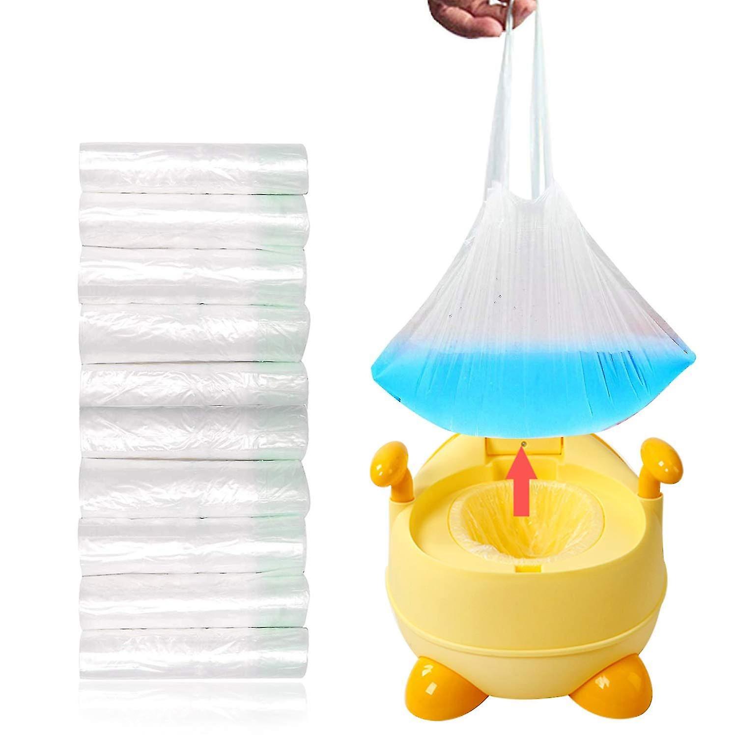 Portable Travel Potty Chair Liners - 100 Pack with Drawstring Training Bag