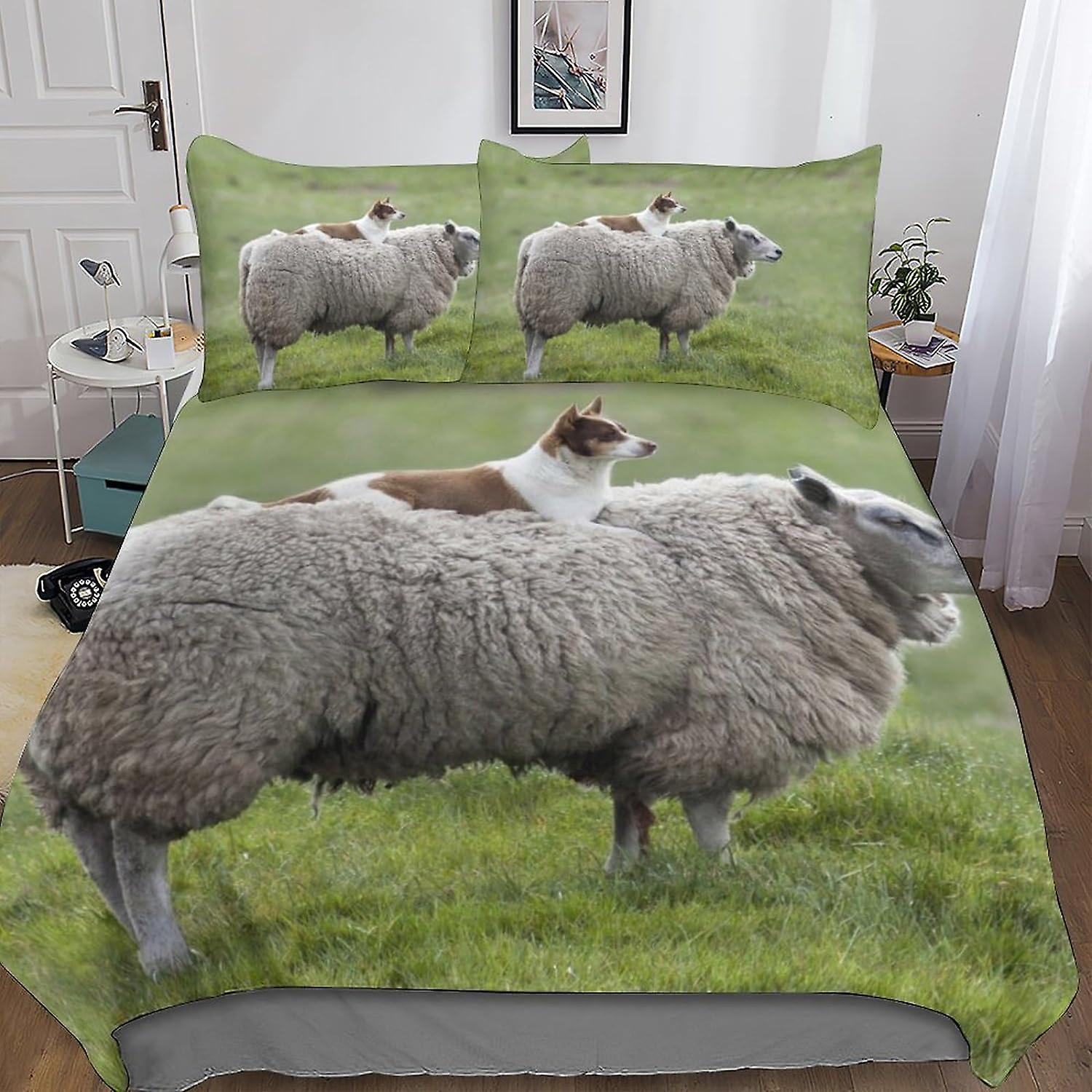 Koyun Nevresim Takımı, 3D Sevimli Hayvanlar Yorgan Örtüsü Yastık Kılıfı ile Yatak Seti, Yetişkinler için Yumuşak Mikrofiber Genç Çocuklar 3 Parça