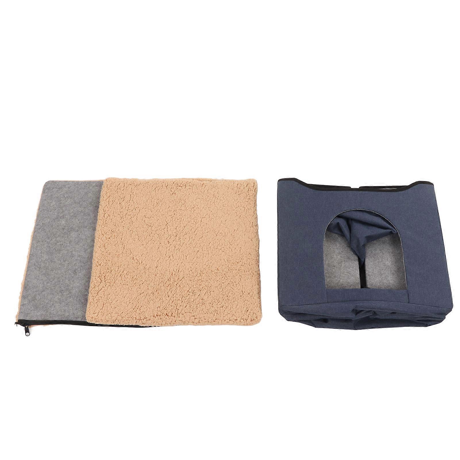 Cat House Foldable Dual Purpose Enclosed Cat Cube Villa with Soft Mat for 4 Seasons Blue NO.7285