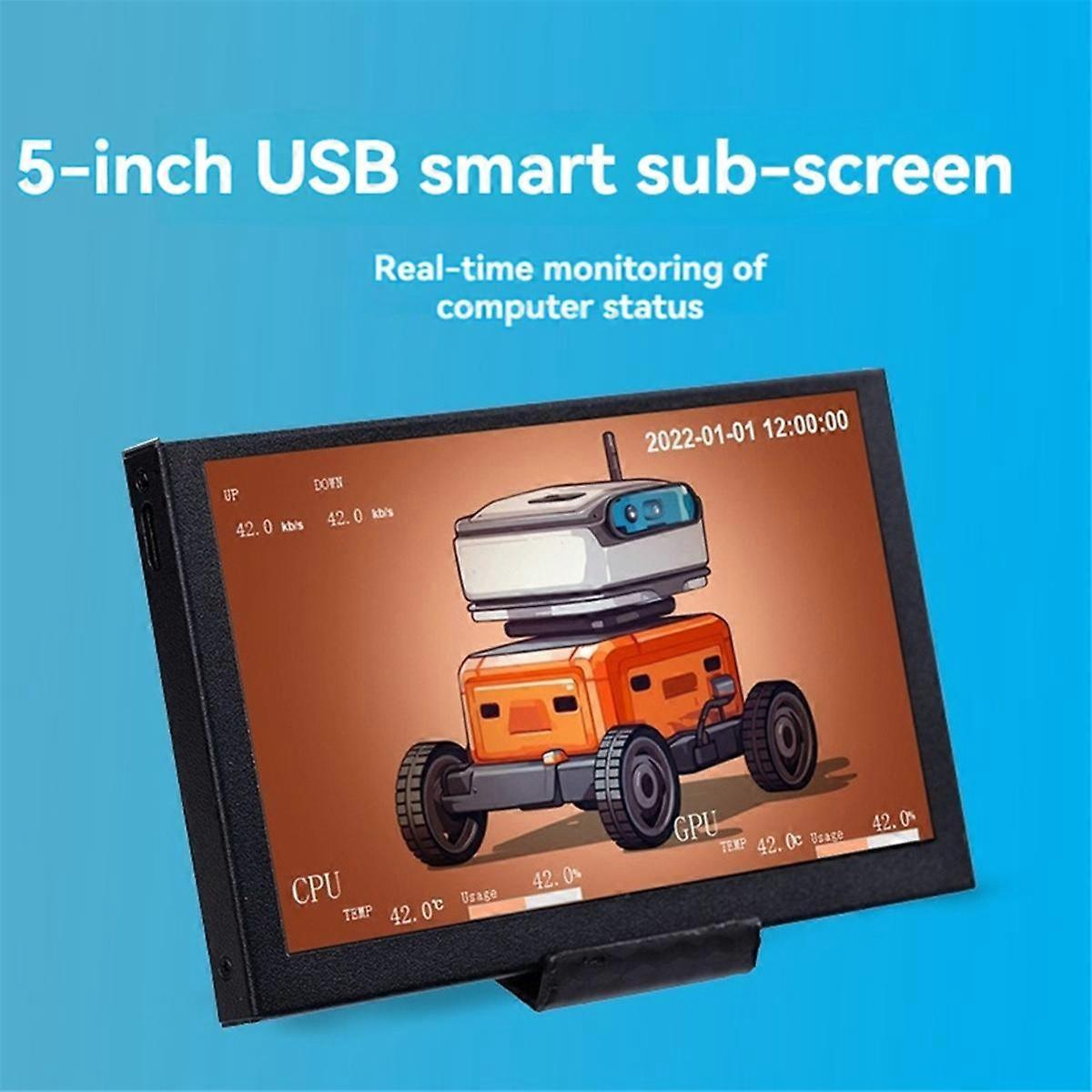 5-Inch USB-C Sub-Screen Chassis IPS Computer Sub-Screen Graphics Card Temperature Monitoring Status Chassis Black
