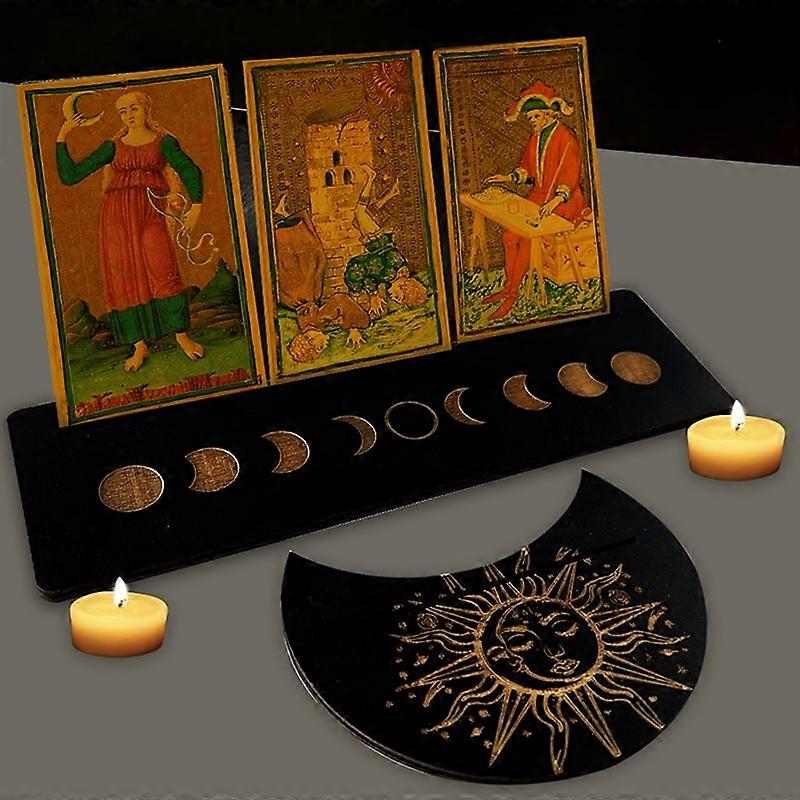 Wooden Stand For Tarot Moon Shape Rectangle Card A Set Altar Stand Wood Display Witch Divination Interesting Test Tools Decor