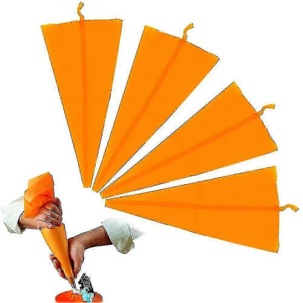 Pastry Bag Reusable Sleeve Bag Orange Silicone Frosting Piping Bag For Fudge Decorating (4-orange)