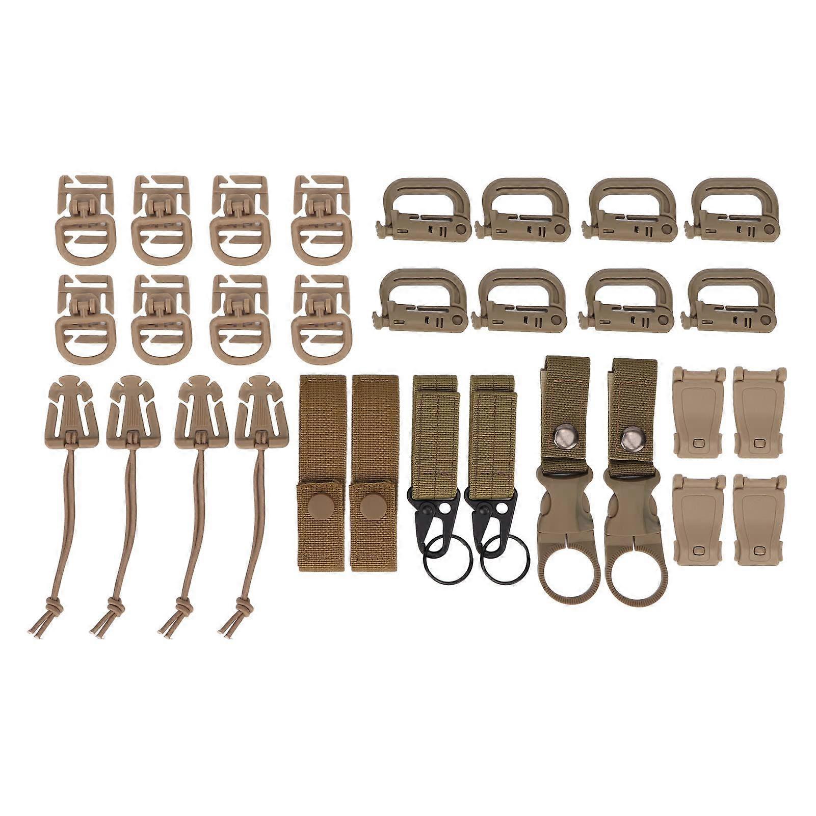 30Pcs Molle Attachments Kit, 30pcs Perfect Grip Tactical Bag Strap Tool Backpack Kits with D Ring Clips, Buckles, Straps, Hooks(Soil)