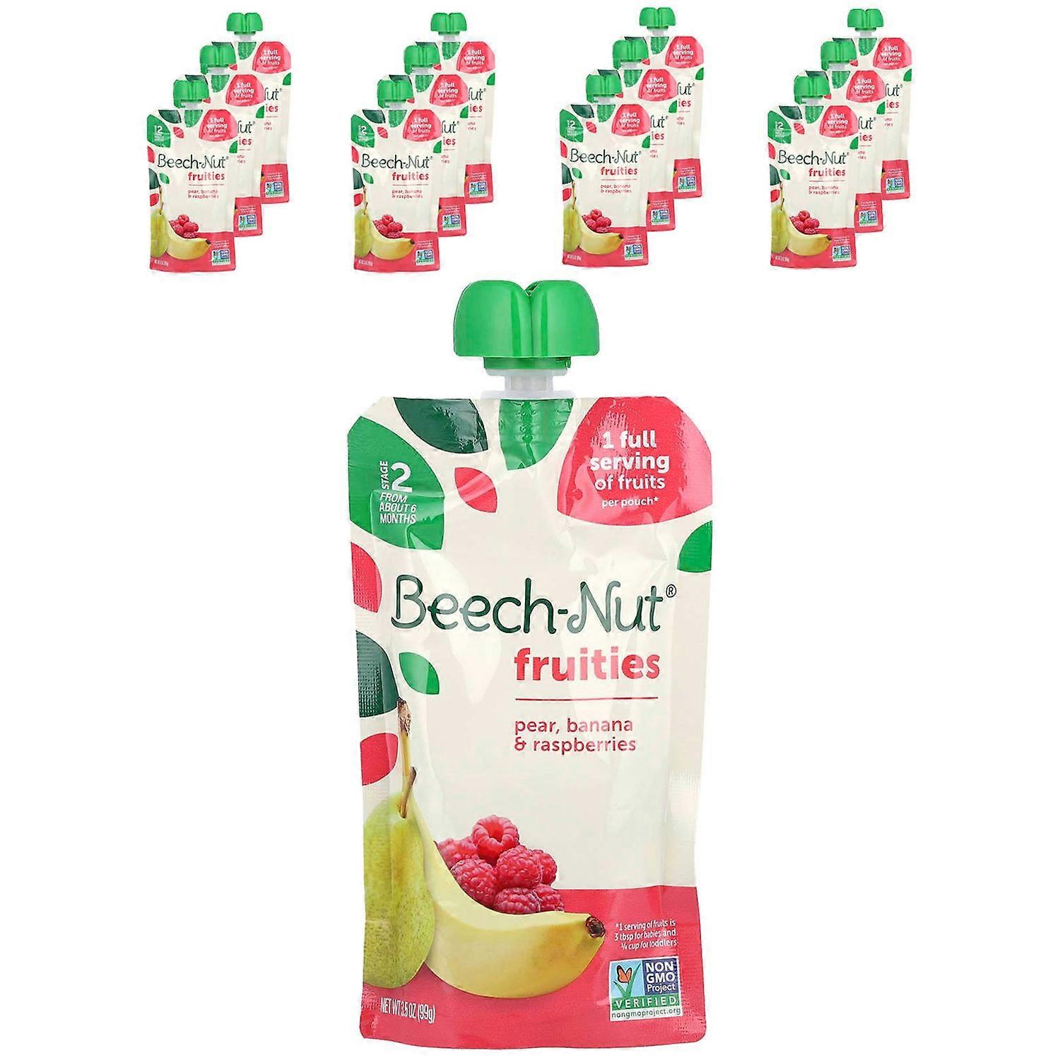 Beech-Nut, Fruities, 6+ Months, Pear, Banana & Raspberries, 12 Pouches, 3.5 oz (99 g) Each