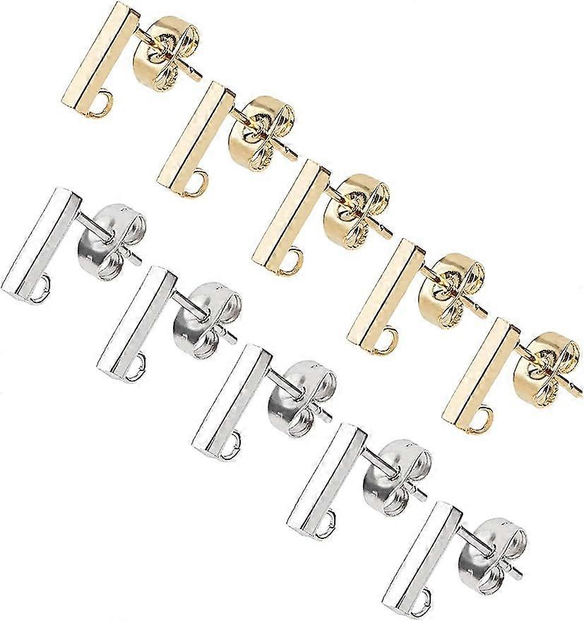Hypoallergenic Stud Earring with Loop 40 Pieces Rectangle Earring with Ear Nut 0.8mm Pin Stainless Steel Earring Posts