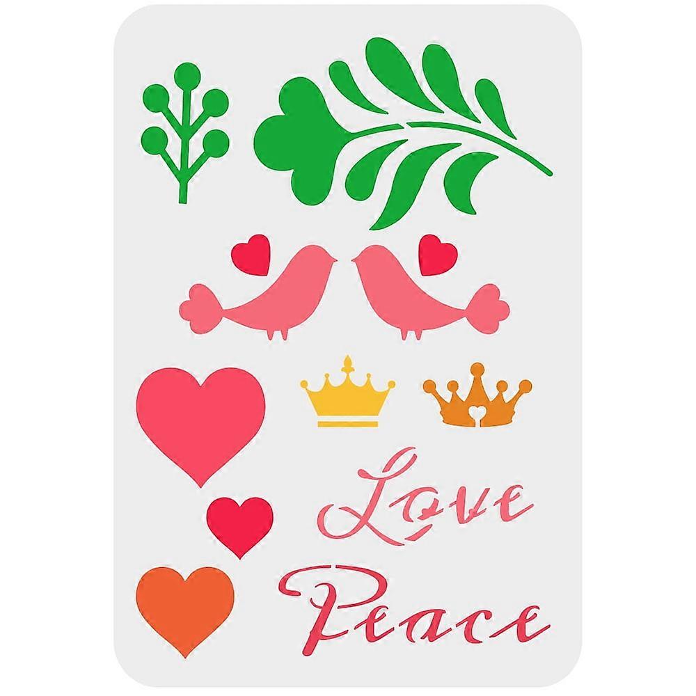 1pc Love Bird Stencil Large Birds Crowns Craft Stencil Plastic PET Leaves Heart Love Drawing Stencils with Words of Love Peace Valentine's Day Decorat