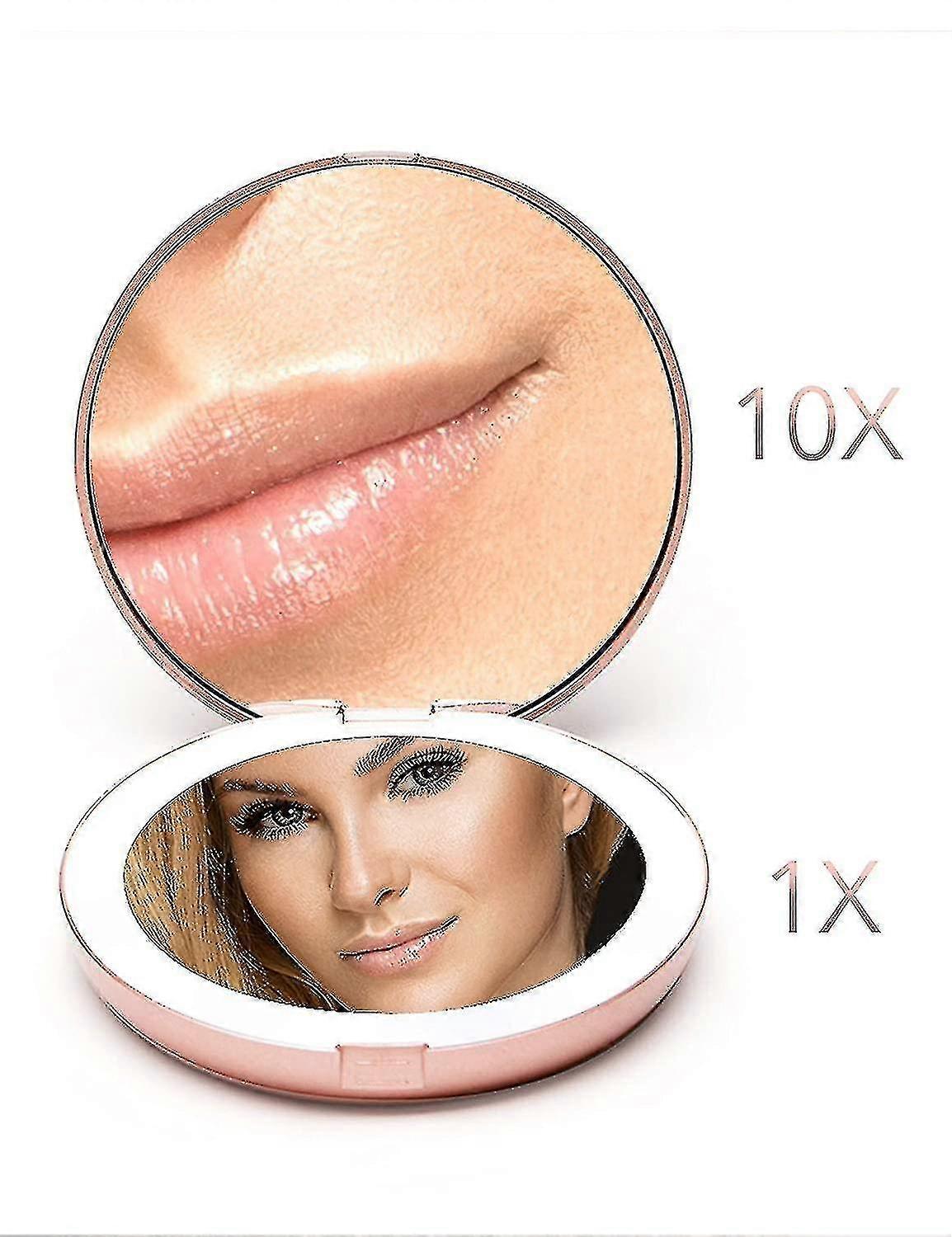 Pocket Illuminated Mirror, 1x / 10x Magnifying - Led Handheld Makeup Mirror With Natural Light, 12.7 Cm Diameter, Compact And Port