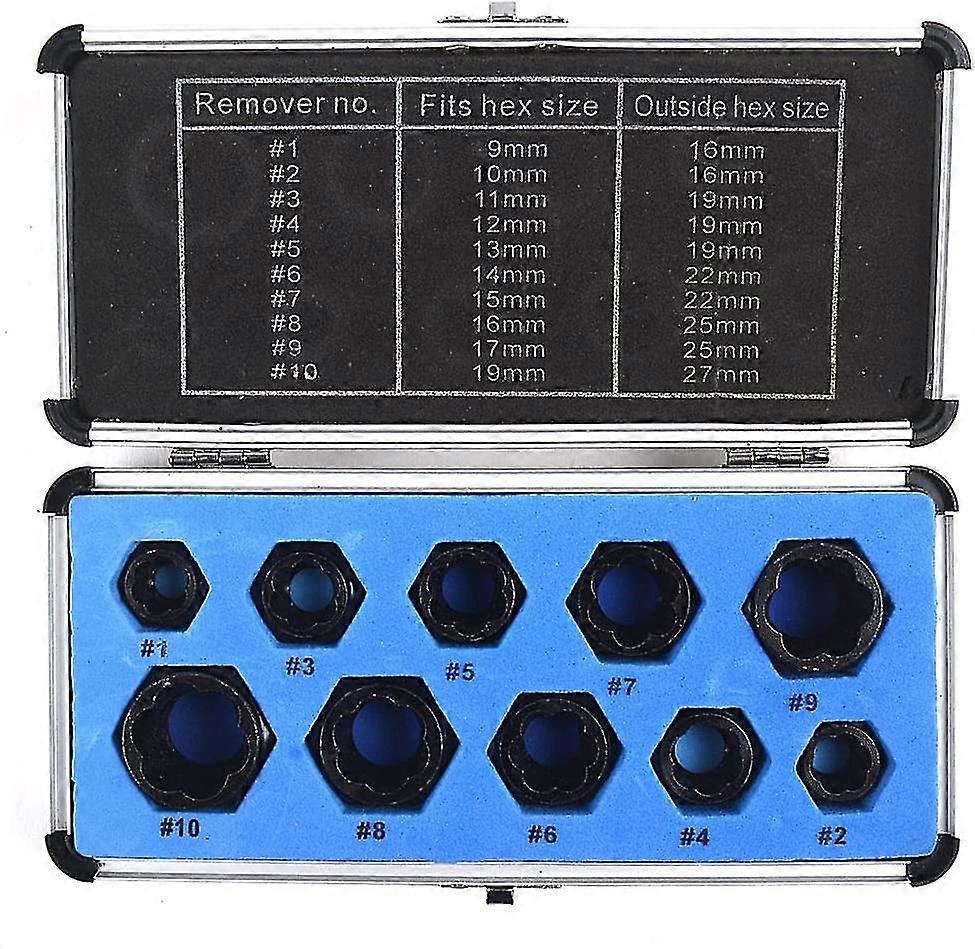 10pcs 3/8" Drive Socket 9-19mm Damaged Nut Stud Extractor Bolt Remover Locking