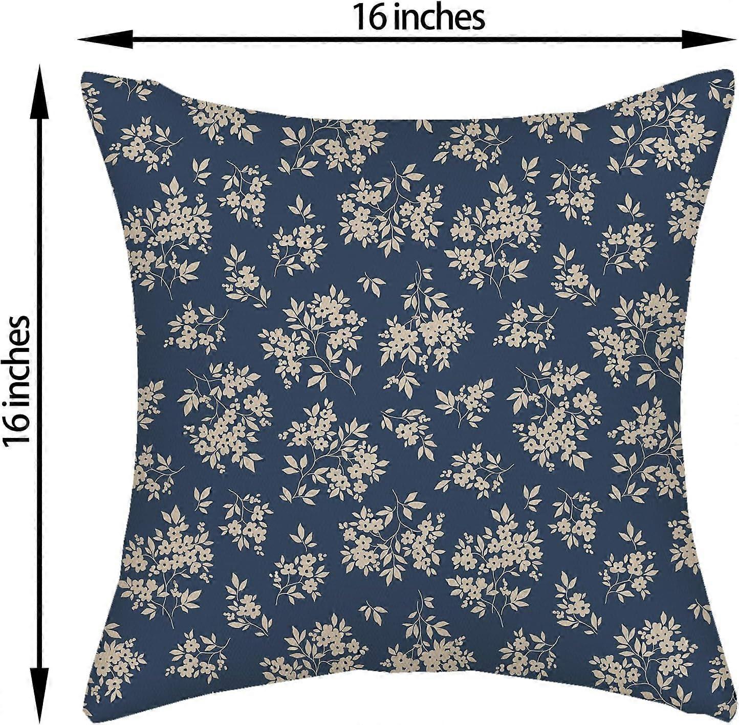 Spring Flower Pillow Covers 16x16 Chinoiserie Navy Blue Floral
