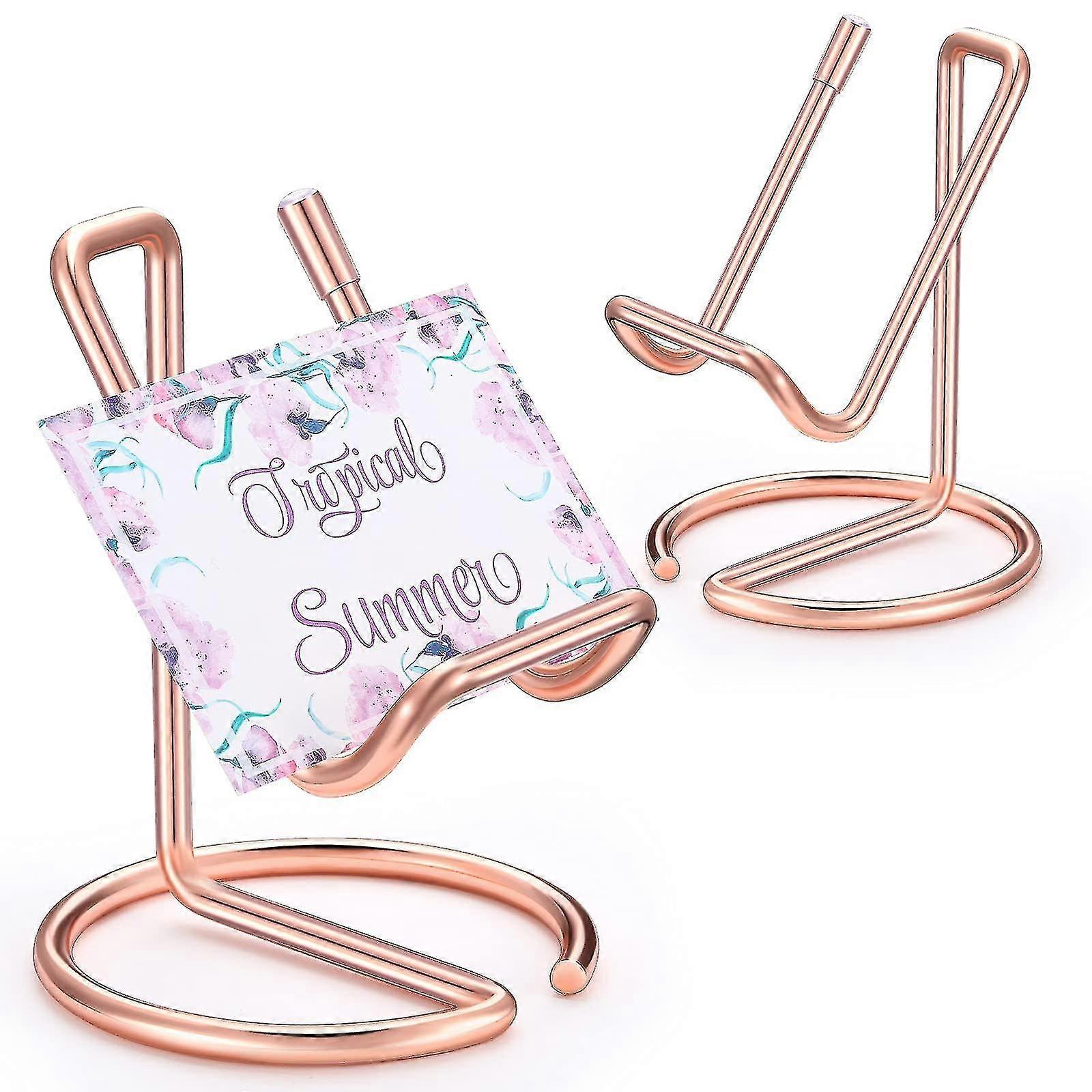 2 Pieces Metal Business Card Holder For Desk, Cell Phone Stand, Elegant Line Business Card Display Holder Stand, Office