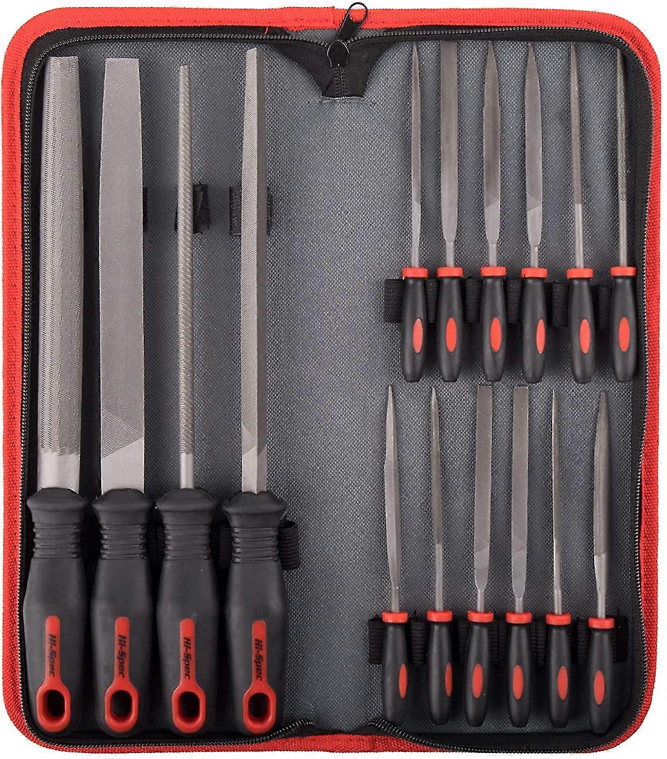 Hi-spec File Kit, 16pc Carbon-steel Files, 200mm File, Half Round, Round, Triangle File, 8pc Needle Files Compatibile con legno, metallo, scheggiatura e Ce