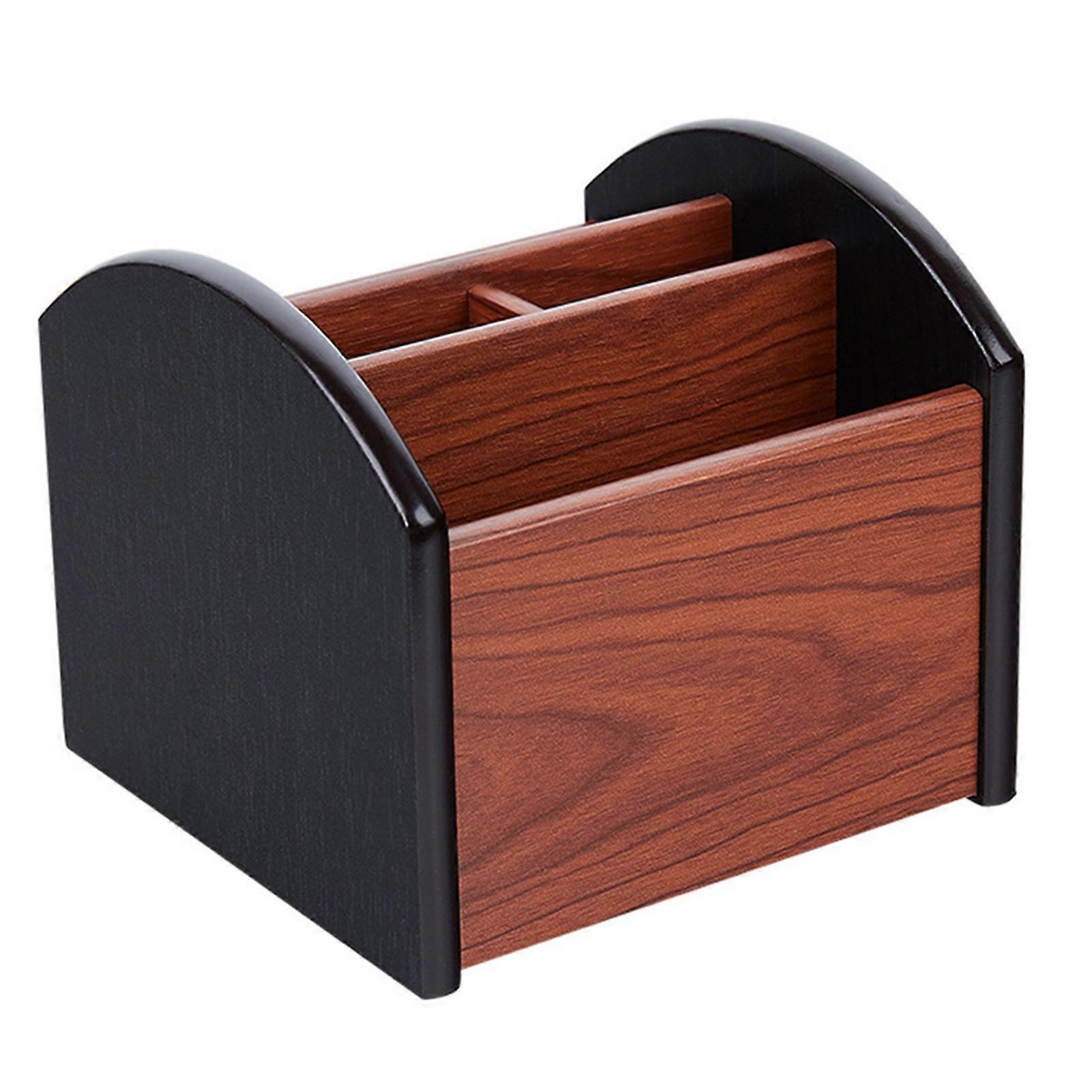 Desktop Storage Box Wooden Smooth 4 Compartments 360 Degree Rotation Large Capacity Remote Control Scissors Phone Glasses Stationery Storage Case Home