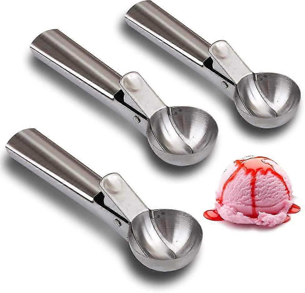 3 Pcs Stainless Steel Ice Cream Scoop with Trigger, Non-Stick, For Ice Cream, Fruit, Melon Ball, Sorbet, Meatballs