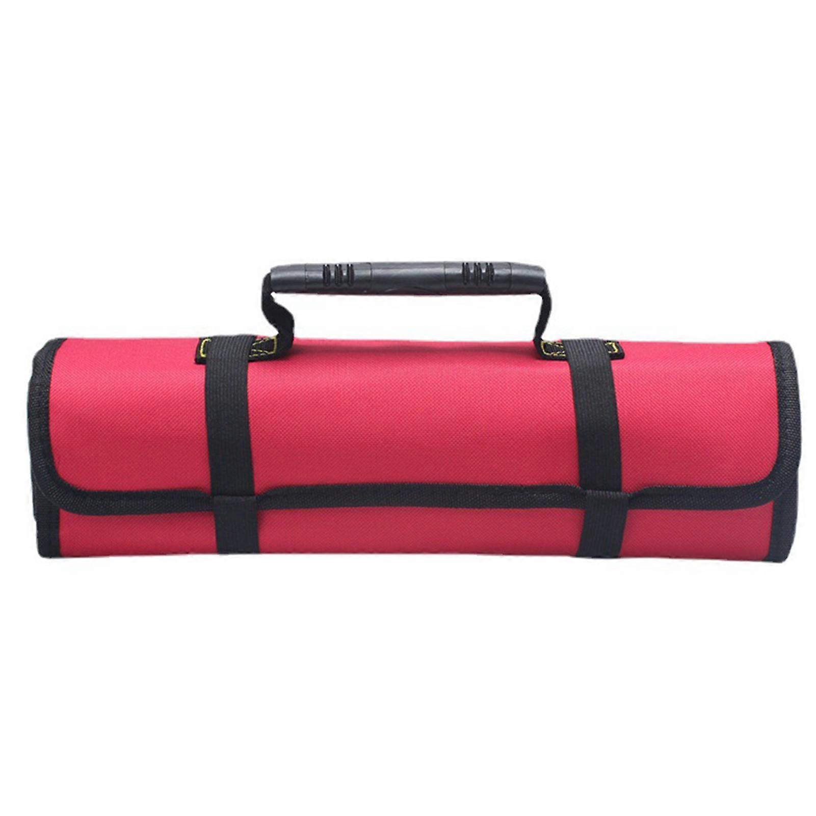 Roll Up Tool Bag Oxford Cloth Multi Pocket Thickened Handle Zipper Tool Bag for Electrician Red