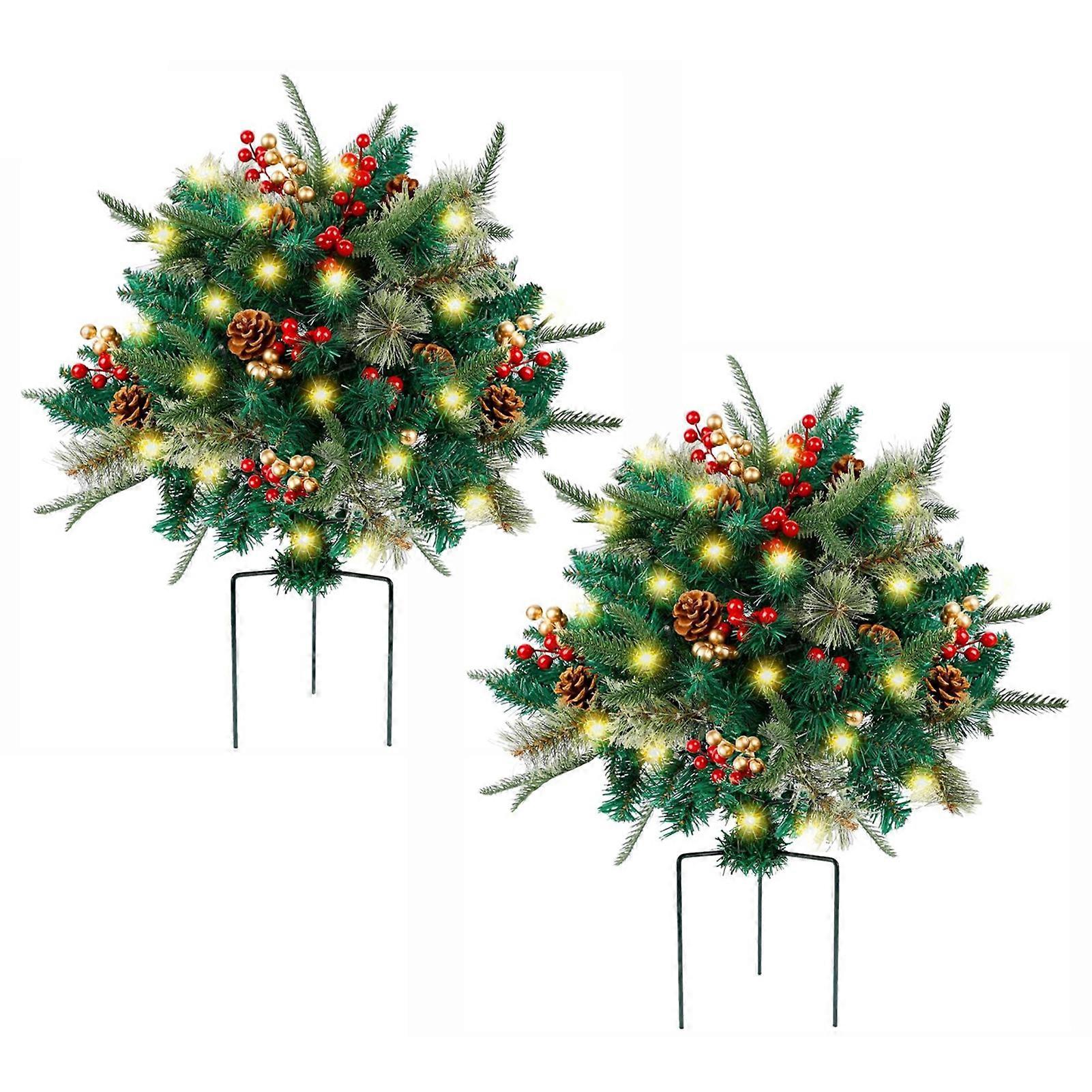Holiday Planter Filler Pre-lit Artificial Tree with Cones/Red Berries Great Present Idea