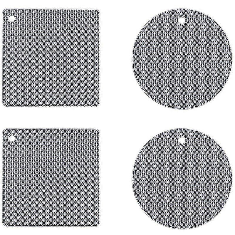 4 pcs extra thick silicone trivet mats: trivets for hot dishes gray