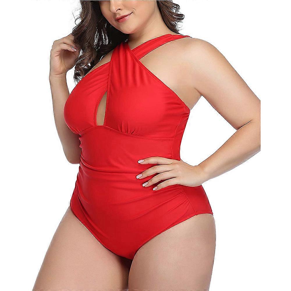 Womens Front Cross Plus Size One Piece Swimsuits Tummy Control Bathing Suits