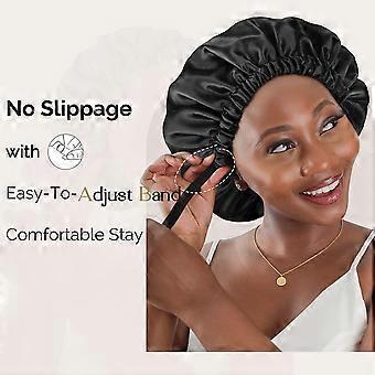 Cuffia Notte In Seta Con Fascia Regolabile - Bonnet Capelli Ricci, Nero, Per Dormire E Protezione - Foto 2