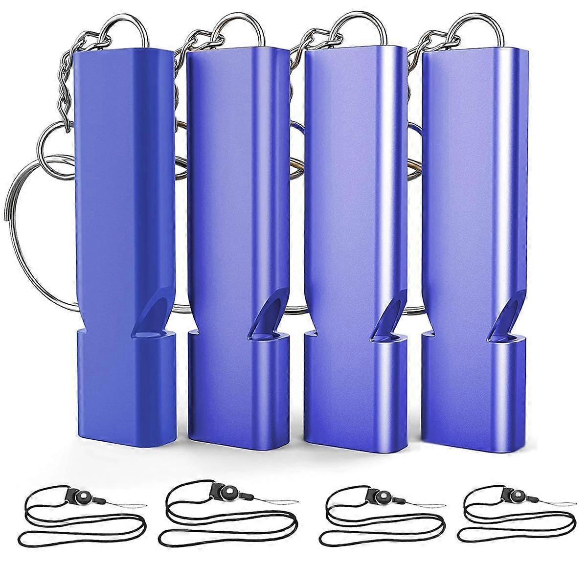 4PCS Emergency Survival Whistle Emergency Whistle, Premium Safety Survival Whistles with 4pcs Neck Hanging Rope Blue
