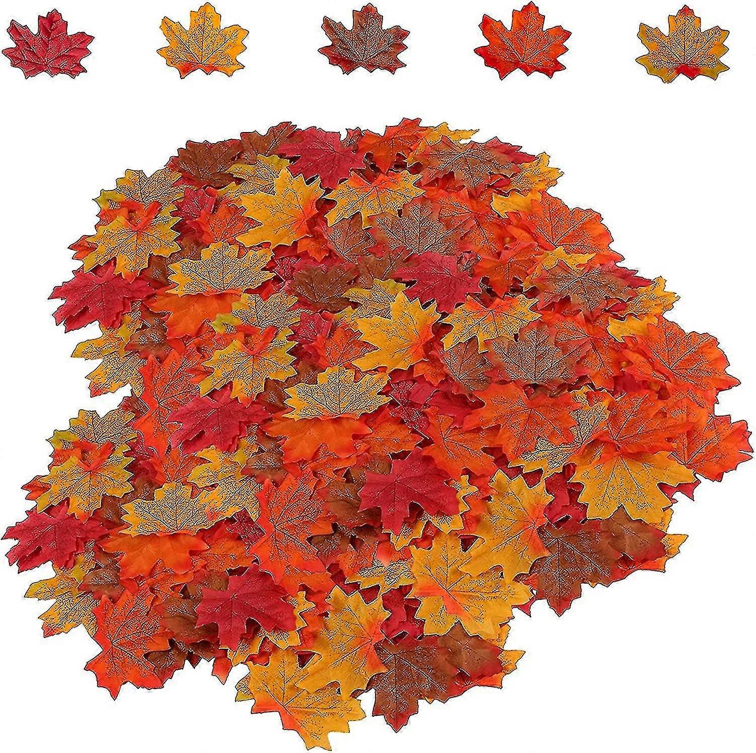 500pcs Artificial Maple Leaves 5 Assorted Mixed Fake Fall Maple Leaf