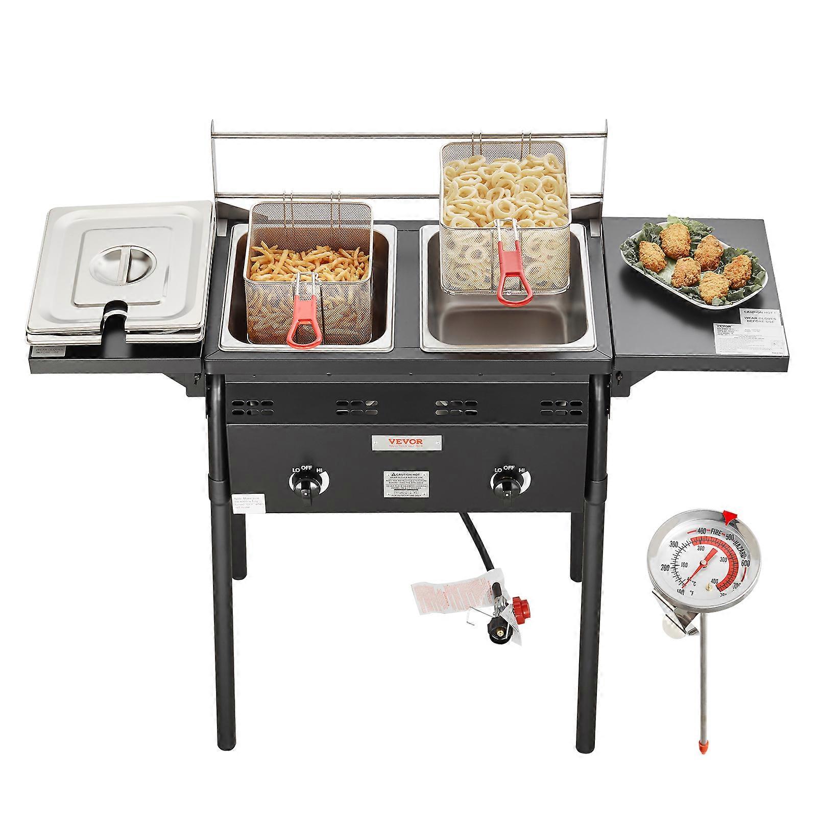 Propan-Fritteuse für den Außenbereich, gewerbliche Fritteuse mit zwei Brennern, 16-qt-Edelstahlherd mit abnehmbaren Körben