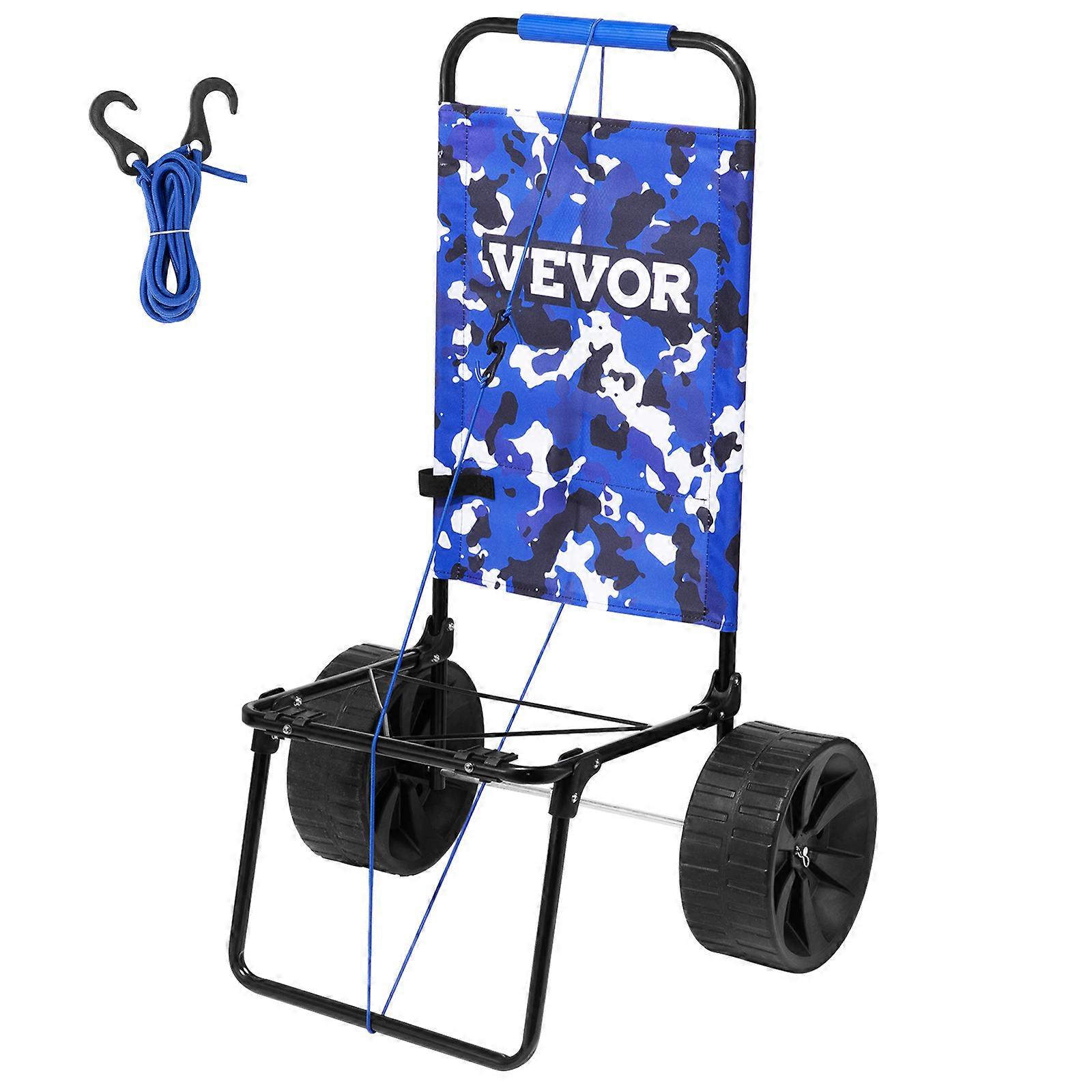 Beach Dolly with Big Wheels for Sand, 15.4" x 15.7" Cargo Deck, w/ 10" PE Solid Wheels, 69LBS Loading Capacity Folding Sand Cart