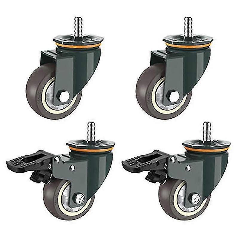 Rodízio, 4 PCS M16 Thread Heavy Duty Wheels com freio Universal 360 Swivel Nature Trolley substitui 3 polegadas