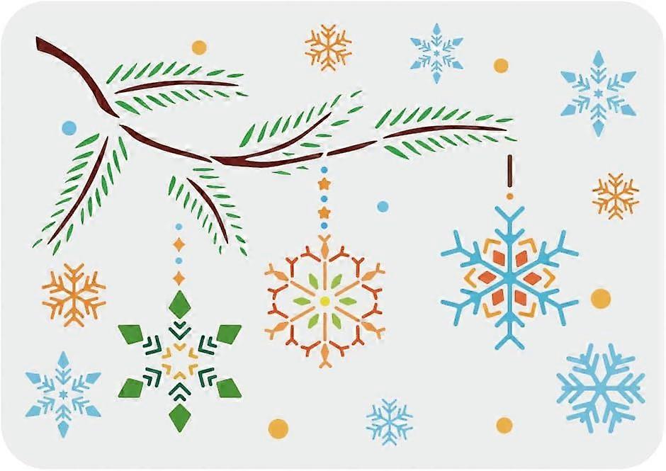 Christmas Snowflakes Large Stencil 8.3x11.7inch Hanging Snowflake on Branch Stencils Reusable Pine Tree Snowflakes Drawing Templates for Wall Fabric T
