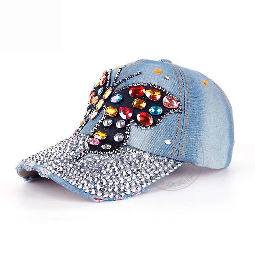 Butterfly Brim Denim Baseball Cap Diamond Spot Adjustable Snapback Hat