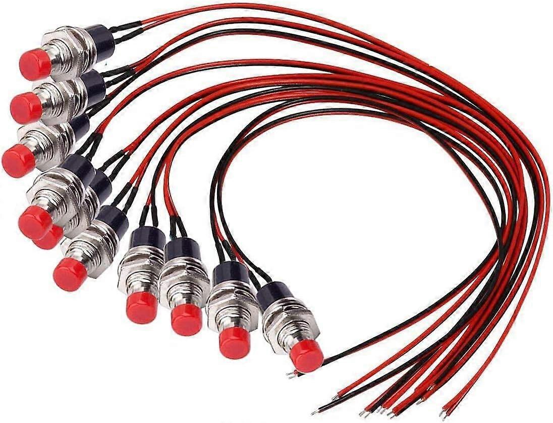 Momentary Push Button Switch,Mini Button Switch with Pre-soldered 20AWG Wires,SPST 2Pin ON/OFF Push Button Horn Switch for Car, PC, Table Lamp (10Pcs