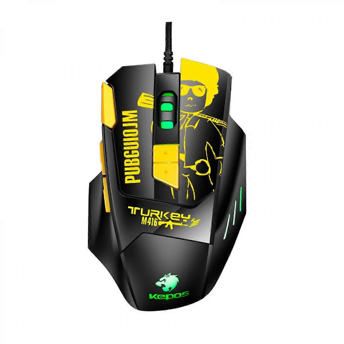 Pressure Gun Gaming Mouse USB Optical Mouse RGB8 Button Ergonomic Mouse with 7 Backlight Modes Up to 4800 DPI for Windows PC Gamers Yellow
